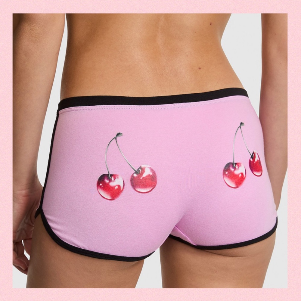 🍒PINK VICTORIA’S SECRET Cotton Dorm Boyshorts Light Purple Red Cherry Graphic